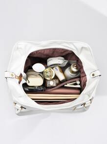 PLANEE Medium Shoulder Tote Bag Metal Decor Litchi Embossed, Mother Day Gifts, Mom Gifts, Mommy's Essentials, Mommy Bag For Going Out, Eye-Catching Work Bags For Women - White - View 7