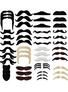 60 件 - 17 种款式自粘式新奇假胡子贴纸非常适合法国海盗、侦探、化妆舞会、圣诞节和派对服装配饰、圣诞节 - 彩色 - 查看 1