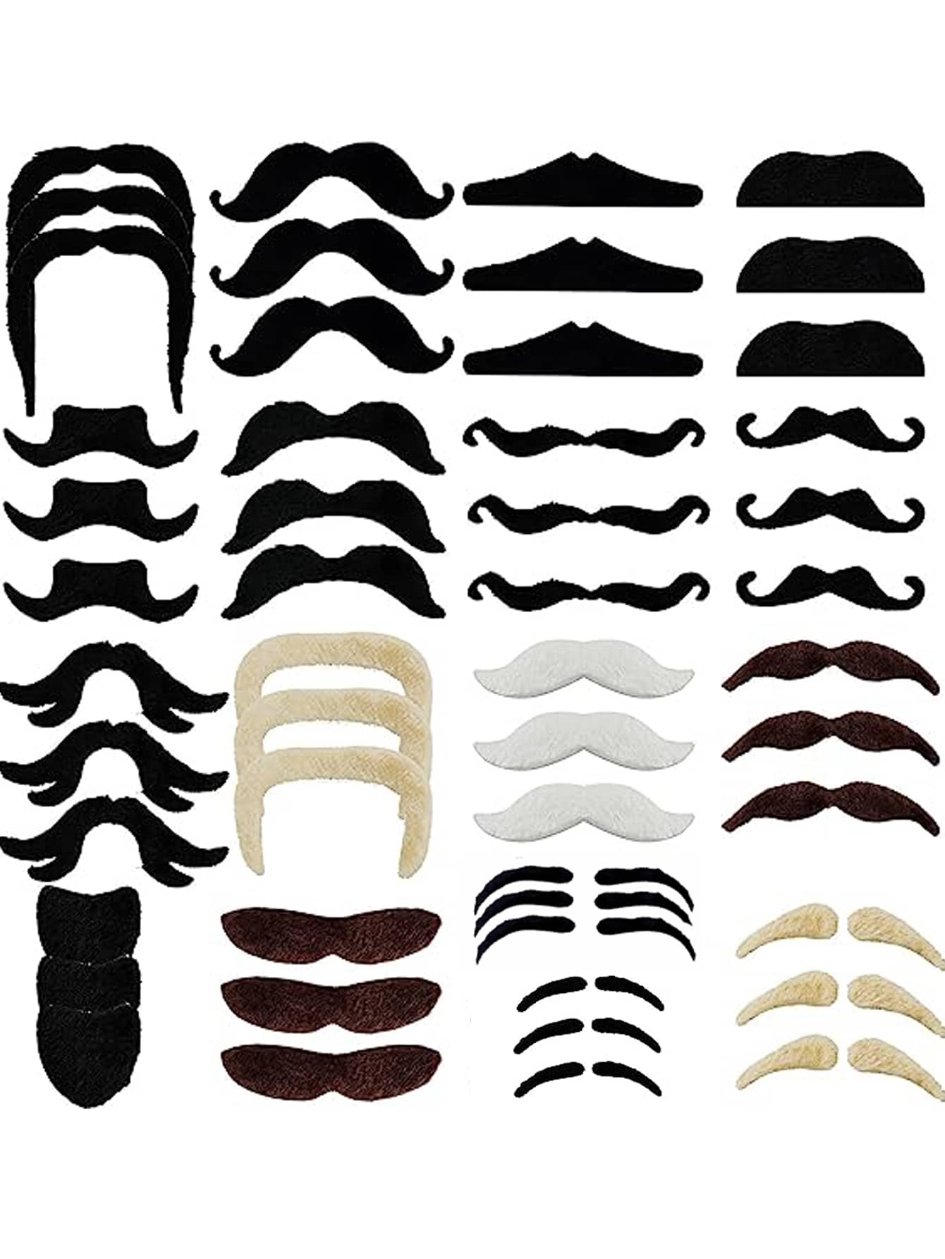 60 件 - 17 种款式自粘式新奇假胡子贴纸非常适合法国海盗、侦探、化妆舞会、圣诞节和派对服装配饰、圣诞节 - 彩色 - 查看 1