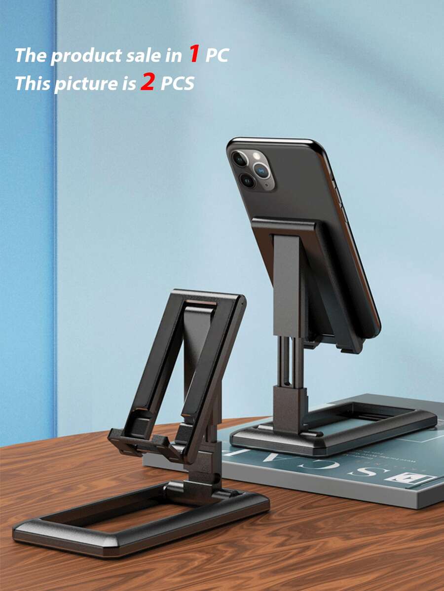 1pc Black Plastic Foldable Phone & Tablet Holder Adjustable, Multifunctional, Anti-Slip, Sturdy Desk Stand With Storage, Portable - Black - View 1