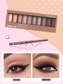 Misslyn 眼影眼线套装，防水，丰盈，可叠加，打造浓密饱满的眉妆，哑光和珠光色调，持久显色，粉质细腻易晕染，自然色彩，质地丰润柔滑，内含眼影刷，情人节礼物，纯素，无动物实验 - 棕色 - 查看 2