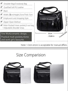 1入組新款女士們小信使皮革包單肩包郵差包皮夾女士手提包 - 黑色 - 查看 6