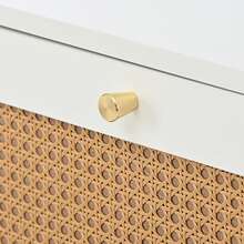 Rattan Boho Style Shoe Cabinet with 4 Flip Drawers, Modern 2-Tier Shoe Storage Organizer with Large Space, Free Standing Shoe Rack for Entrance Hallway, White - 白色 - 查看 6