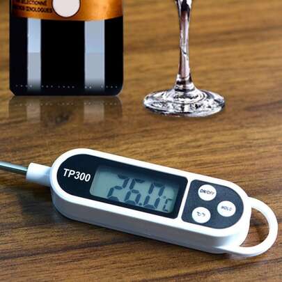 1pc Stainless Steel Digital Food Thermometer With Modern White LCD Display, Quickly Measures Temperature. Kitchen Temperature Sensor Suitable For Cooking/Baking/Grilling/Coffee/Meat/Milk, Etc.