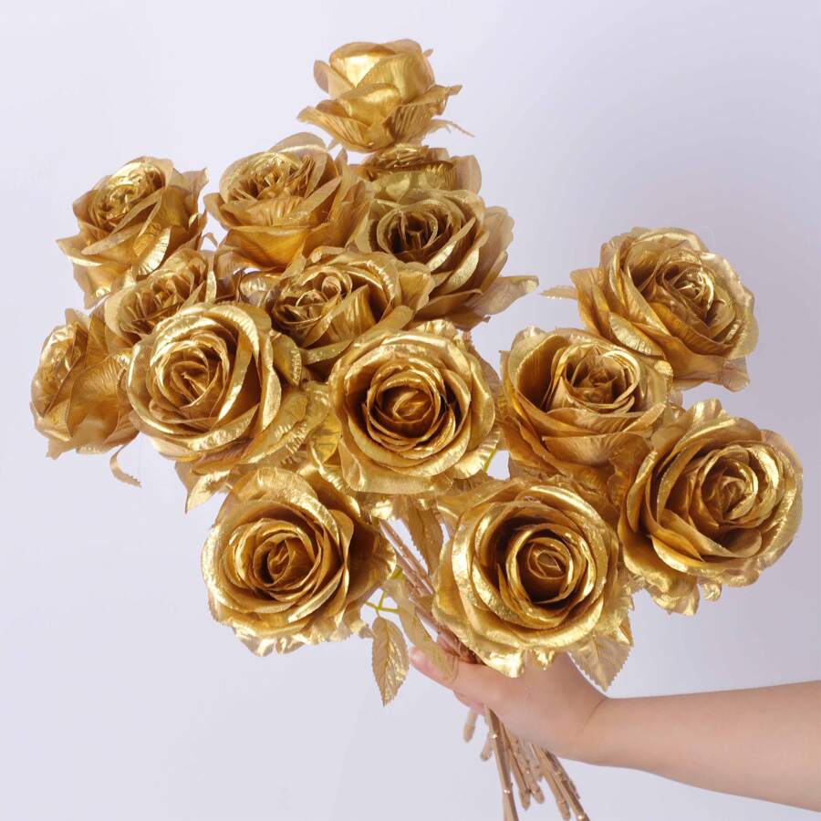 3PCS Artificial Golden/Sliver/Red Black Multi-Color Roses Flower Scene Decoration, Party Decoration, Wedding Decoration, Roadside Flower Arrangement, Home Decoration, Graduation Celebration, Birthday Banquet Decoration, Christmas, Thanksgiving, Easter, Father's Day, Mother's Day Celebration, Landscaping,Bathroom Decor,Bedroom Decor,Preppy Room Decor,Boho Room Decor Christmas Decorations