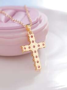 CVNANA 1 Stück modischer Zirkonia Kreuz Anhänger Halskette, Geschmuckgeschenk für Frauen, Freundin, Geburtstag, ohne Geschenkbox