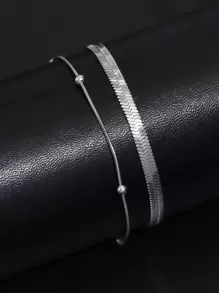 1入組不銹鋼平底蛇手鏈適合男士,酷男士首飾類 - 銀色 - 查看 4