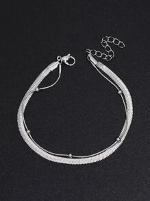 1入組不銹鋼平底蛇手鏈適合男士,酷男士首飾類 - 銀色 - 查看 3