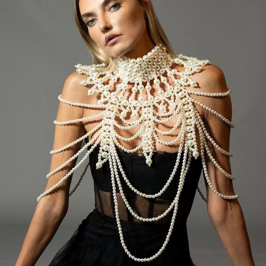 1pc Fashionable Faux Pearl Body Chain For Women, Luxurious Banquet ...