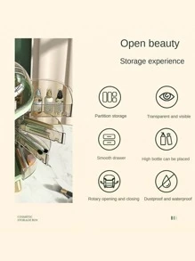 1 Hộp đựng đồ trang điểm thiết kế đơn giản và thanh lịch có kệ dung lượng lớn để chăm sóc da, nước hoa, son môi, mặt nạ, v.v. (màu sắc ngẫu nhiên) - trắng - Xem 3