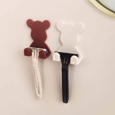 4 piezas Ganchos adhesivos de plástico con diseño de oso feliz, sin necesidad de perforar, instalación indolora, de gran resistencia, aplicables en múltiples escenarios, lindos y prácticos, fácil almacenamiento de artículos pequeños, ¡mantén tu vida organizada!