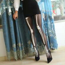 1 件女士骷髅印花紧身裤，完美搭配日常服装，万圣节 - 彩色 - 查看 1