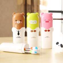 1 件裝卡通旅行牙刷杯套裝（包括牙刷、牙膏和收納盒）便攜式戶外露營牙刷杯 - 白色 - 查看 3