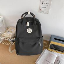 New Original Design Double Shoulder Bag Girl Student Minority Solid Color Schoolbag Large Capacity Waterproof Women Backpack - Black - View 2