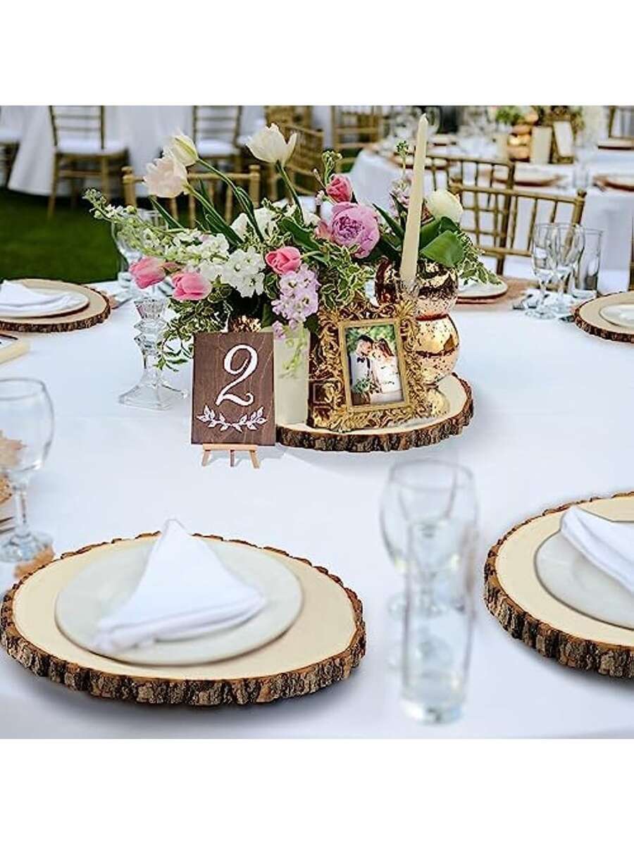 2 szt. 8-9 Cal niedokończone plastry drewna okrągłego, drewniane plastry dekoracji stołu, plastry rzemiosła drewnianego, dekoracje ślubne/domowe/imprezowe/świąteczne