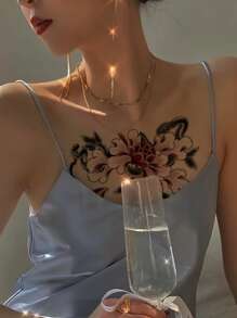 Thigh Temporary Tattoo Stickers With Snake And Peony Design, Waterproof, Disposable, For Women And Girls - Black - View 4