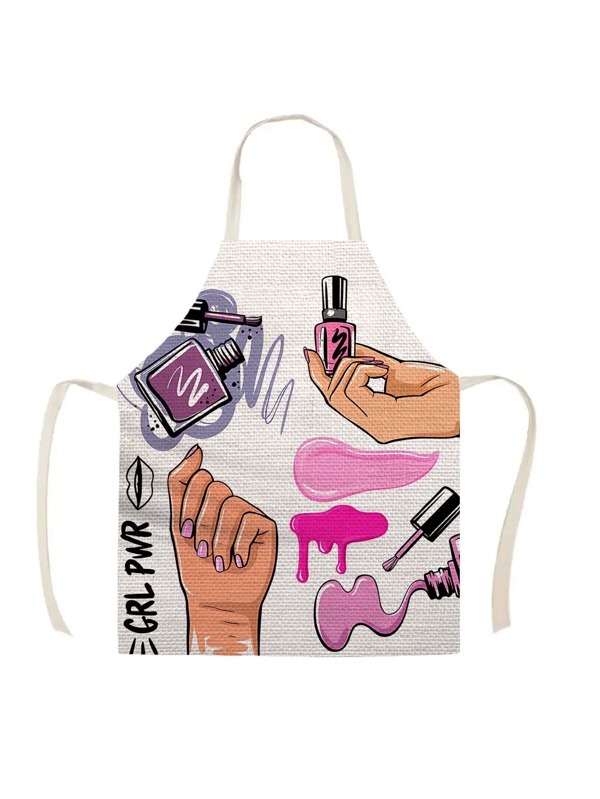 1 pieza Delantal estampado de esmalte de uñas - Delantal de cocina y jardín para hornear y cocinar - Delantal de bata para cocina, baño, hogar, proveedores domésticos