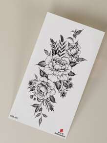 1sheet Flower Pattern Tattoo Sticker - Black - View 4
