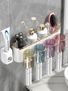 1 set Portacepillos de dientes con 4 vasos y 1 dispensador de pasta de dientes, decoración del hogar y del baño, decoración de otoño, de vuelta a la escuela