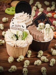 50入組迷你塑膠骷髏頭適合萬聖節裝飾用品,小玩具或者作為填充物適用於花花瓶 - 米色 - 查看 5