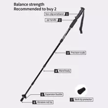 1pc 户外徒步手杖登山杖直柄登山装备徒步杖拐杖多功能超轻伸缩折叠男女老年人日常散步 - 黑色 - 查看 3