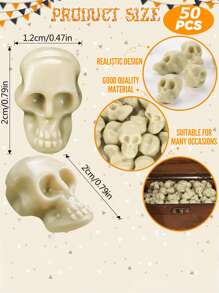 50入組迷你塑膠骷髏頭適合萬聖節裝飾用品,小玩具或者作為填充物適用於花花瓶 - 米色 - 查看 7