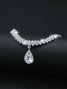 1pc Crystal & Cubic Zirconia Water Drop Anklet With Rhinestone Claw Chain - Silver - View 3