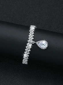 1pc Crystal & Cubic Zirconia Water Drop Anklet With Rhinestone Claw Chain - Silver - View 6