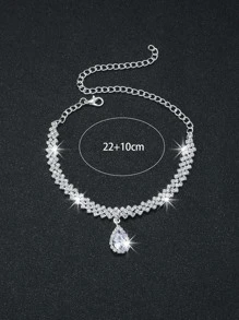 1pc Crystal & Cubic Zirconia Water Drop Anklet With Rhinestone Claw Chain - Silver - View 4