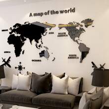 Mapa Del Mundo Decoracion Para Pared 3d Interior 120X60cm - Negro - Ver 1