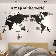 Mapa Del Mundo Decoracion Para Pared 3d Interior 120X60cm - Negro - Ver 3
