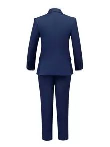 Traje de 4 piezas para niños, Esmoquin para niños pequeños, Atuendo de portador de anillos, Blazer, pantalones, camisa y corbata, Traje formal para niños, Azul marino, Para cumpleaños, boda, graduación, invitado de boda, Paje, Talla 4-16 años - Azul Marino - Ver 3