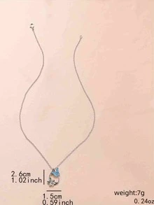 1 pieza Collar aleación de zinc elegante gota de agua & colgante de mariposa para mujeres , A regalo para familia con amigos - Plateado - Ver 4