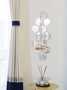 12pcs/pack Acrylic Hexagonal Mirror Tile With Self-adhesive Used For Wall Decoration - Silver - View 4
