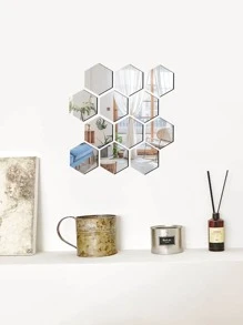 12pcs/pack Acrylic Hexagonal Mirror Tile With Self-adhesive Used For Wall Decoration - Silver - View 6