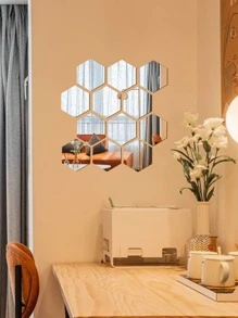 12pcs/pack Acrylic Hexagonal Mirror Tile With Self-adhesive Used For Wall Decoration - Silver - View 5
