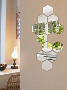 12pcs/pack Acrylic Hexagonal Mirror Tile With Self-adhesive Used For Wall Decoration - Silver - View 1