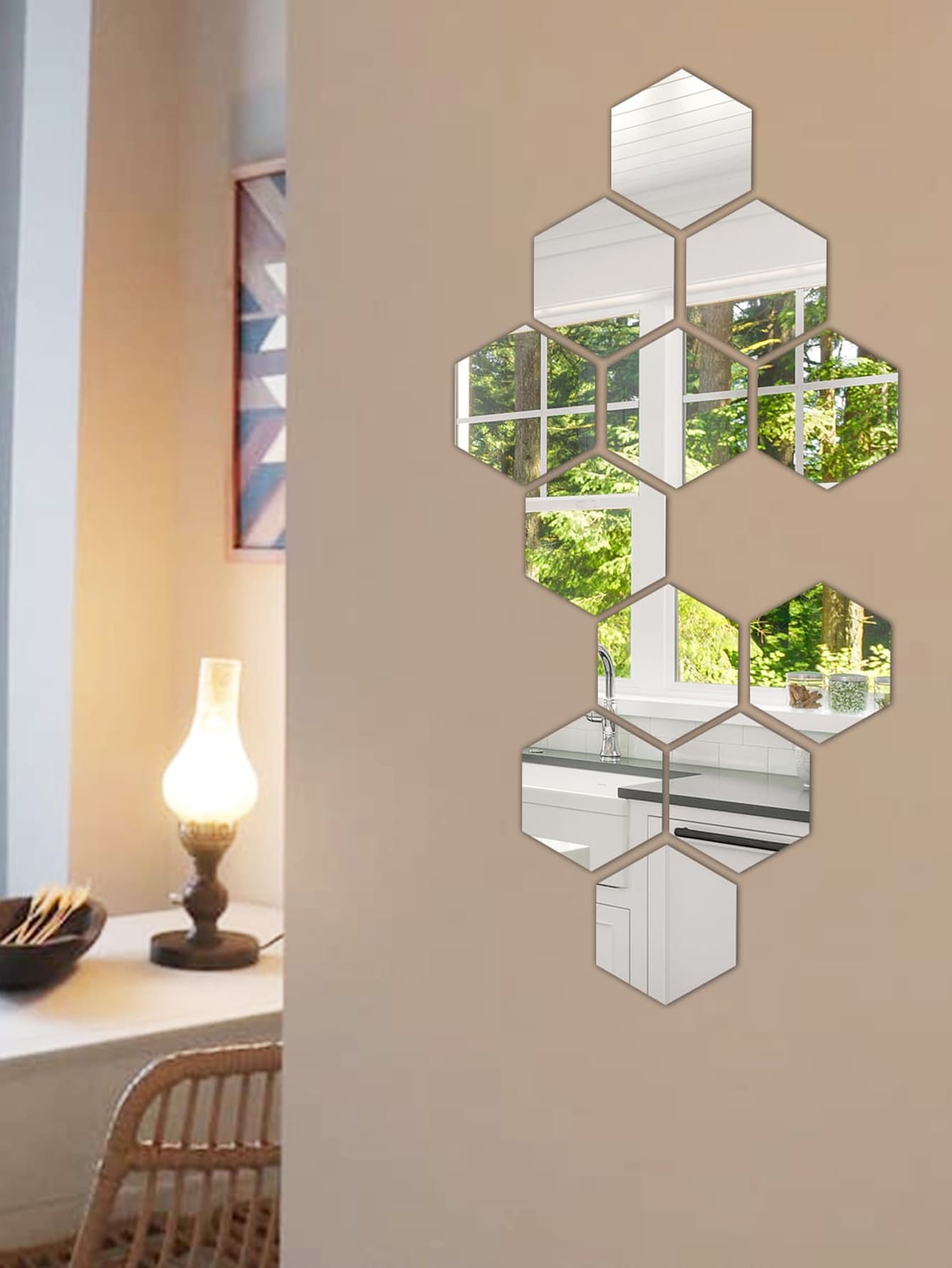 12pcs/pack Acrylic Hexagonal Mirror Tile With Self-adhesive Used For Wall Decoration - Silver - View 1
