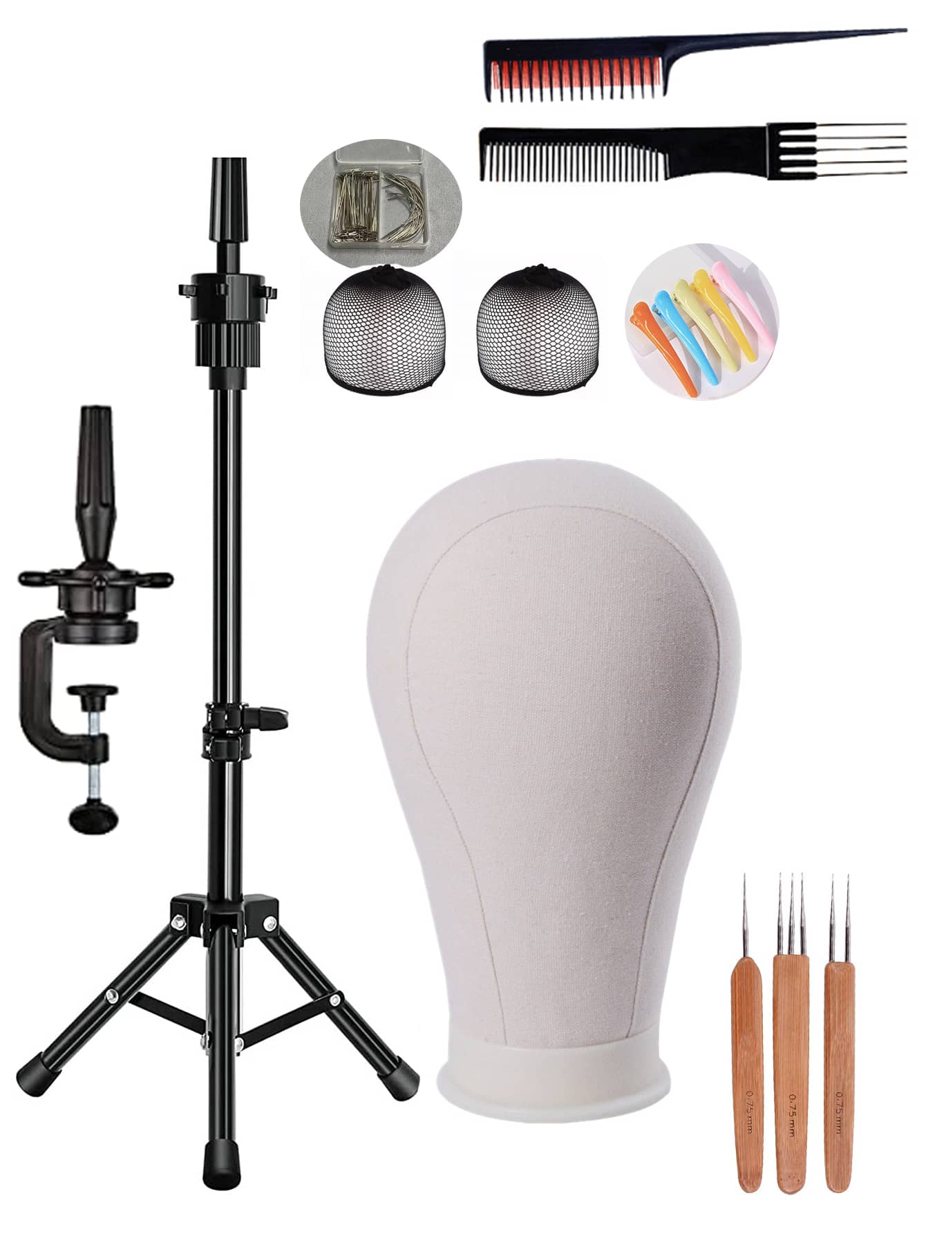 Perukhuvud, perukstativ Stativ med huvud, canvas perukhuvud, skyltdockahuvud för peruk - Svart - Visa 1