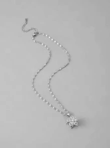 1pc Stainless Steel 5-Petal Rotating Flower Necklace, Suitable For Women's Daily Wear, Women's Gold Color Necklace, High-Quality 18K Gold Necklace, Women's Jewelry Necklace, Halloween Gift, Christmas Gift, Women's Accessory - Silver - View 3