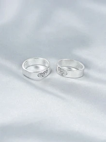 1pair Silver Butterfly Wing Couple Rings, 2pcs/set - Silver - View 4