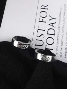 1pair Silver Butterfly Wing Couple Rings, 2pcs/set - Silver - View 2