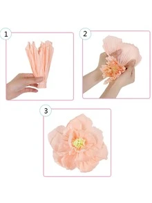 6 piezas Papel crepe flores papel flor Decoración hecho a mano flores fiesta boda Fondo flor para Bebé de cumpleaños Telón de fondo de la foto nupcial ducha habitación central - Champán - Ver 6