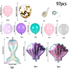 97 件美人鱼主题生日派对装饰套装，包括乳胶气球、贝壳和鱼尾形铝箔气球、气球链和气球拱门、圣诞节 - 彩色 - 查看 4