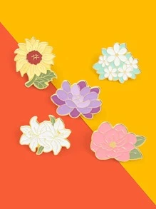 5件时尚向日葵百合珐琅别针精致莲花牡丹雏菊花卉胸针布质翻领别针女扣女孩礼物 - 彩色 - 查看 4
