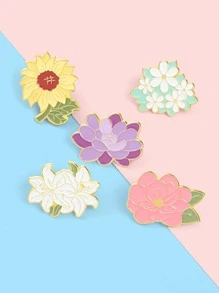 5件时尚向日葵百合珐琅别针精致莲花牡丹雏菊花卉胸针布质翻领别针女扣女孩礼物 - 彩色 - 查看 3
