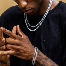 MDFUN 18K白金镀层立方氧化锆网球手链，4毫米立方氧化锆吊坠手链，男女皆宜 - 白色 - 查看 4