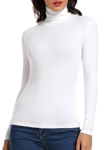 High Neck Women Long Sleeve Thermal Turtleneck Top Pullover T-Shirt Shirts Basic Top Slim Fit Underwear Undershirts Stretch Mock Neck Winter Warm - 白色 - 查看 1