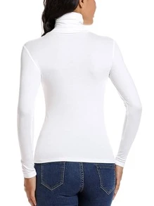 High Neck Women Long Sleeve Thermal Turtleneck Top Pullover T-Shirt Shirts Basic Top Slim Fit Underwear Undershirts Stretch Mock Neck Winter Warm - 白色 - 查看 2