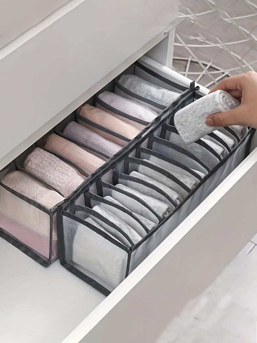 1pc 11-Grid Storage Bag, Simple Mesh Underwear, Sock, Clothes Separator Box, Suitable For Wardrobe Organization  Decorations   Autumn Decor Festival Decor Room Decor Home Decor Fall Decor Bedroom Decor - Black - View 1